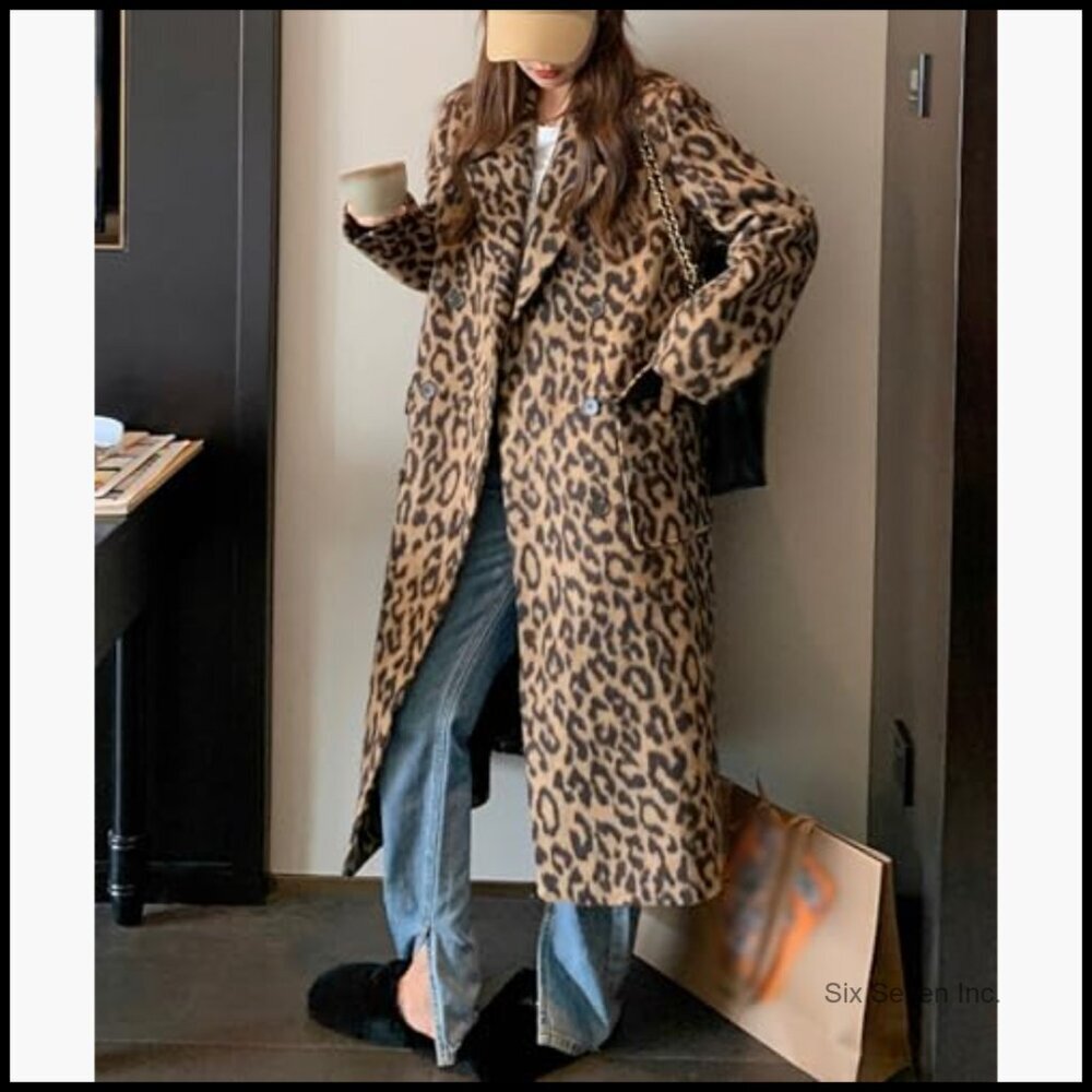 Polyester Wool Blend Long Pea Coat Trench Overcoat Double Breasted - Picture 2 of 6